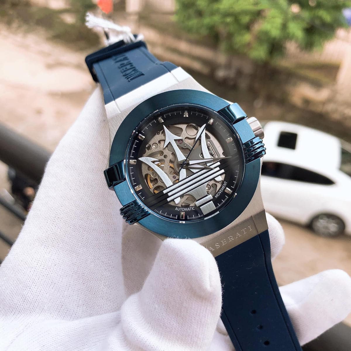 Maserati Potenza Automatic Skeleton Dial Blue Rubber Strap Watch For Men - R8821108035