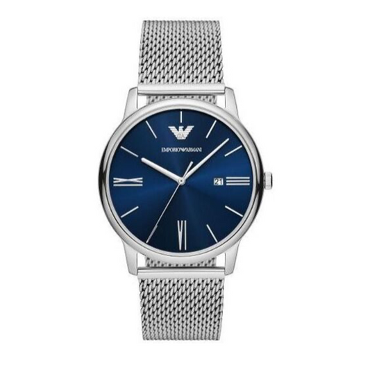 Emporio Armani Minimalist Quartz Blue Dial Silver Steel Strap Watch For Men - AR11571