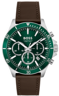 Hugo Boss Troper Chronograph Green Dial Brown Leather Strap Watch For Men - 1514098