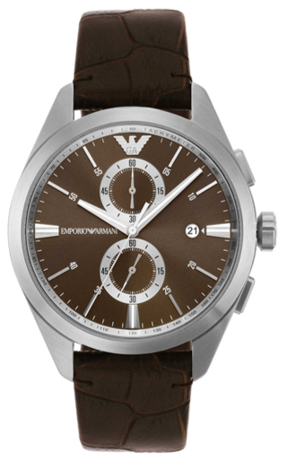 Emporio Armani Claudio Chronograph Brown Dial Brown Leather Strap Watch For Men - AR11482