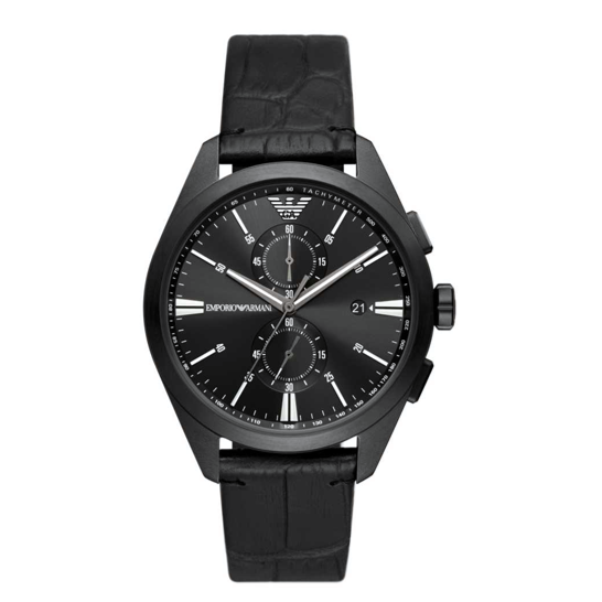 Emporio Armani Claudio Chronograph Black Dial Black Leather Strap Watch For Men - AR11483