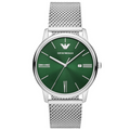 Emporio Armani Minimalist Quartz Green Dial Silver Mesh Bracelet Watch For Men - AR11578