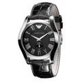 Emporio Armani Valente Black Dial Black Leather Strap Watch For Men - AR0643