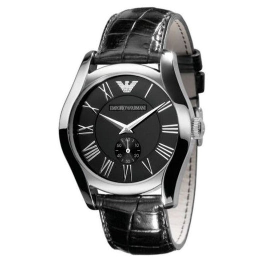 Emporio Armani Valente Black Dial Black Leather Strap Watch For Men - AR0643