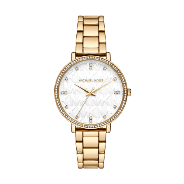 Michael Kors Pyper Three Hand White Dial Gold Steel Strap Watch For Women - MK4666