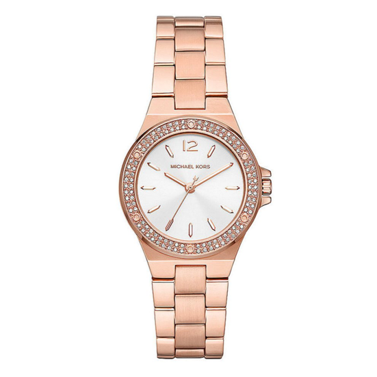 Michael Kors Lennox Three Hand Silver Dial Rose Gold Steel Strap Watch For Women - MK7279