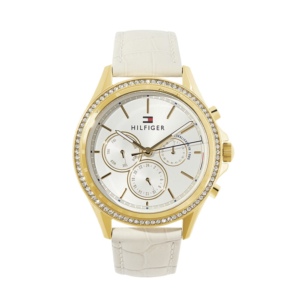 Tommy Hilfiger Ari Diamonds White Dial Cream Leather Strap Watch for Women - 1781982