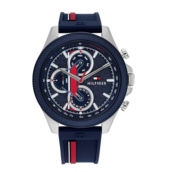 Tommy Hilfiger Clark Chronograph Blue Dial Black Leather Strap Watch For Men - 1792083