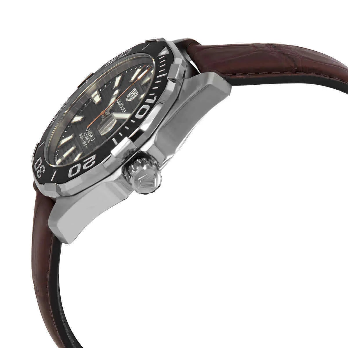 Tag Heuer Aquaracer Caliber 5 Black Dial Brown Leather Strap Watch for Men - WAY201M.FC6474