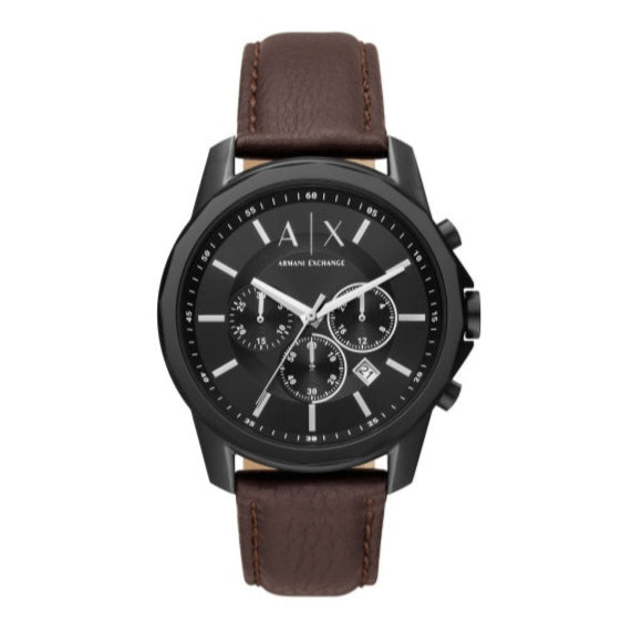 Armani Exchange Outerbanks Chronograph Black Dial Brown Leather Strap Watch For Men - AX1732