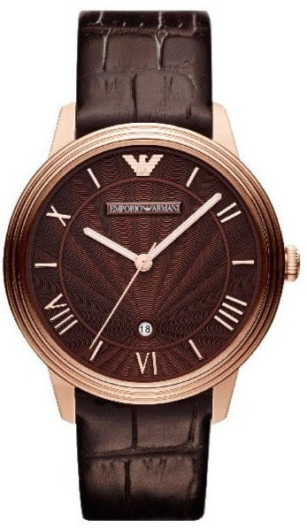 Emporio Armani Classic Quartz Brown Dial Brown Leather Strap Watch For Men - AR1613