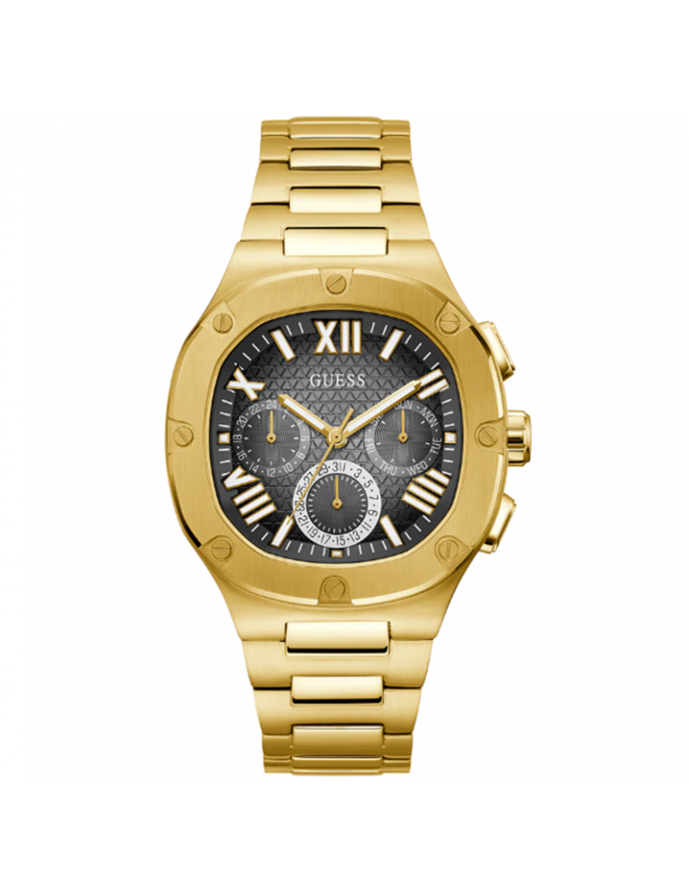 Guess Headliner Multifunction Black Dial Gold Steel Strap Watch For Men - GW0572G2