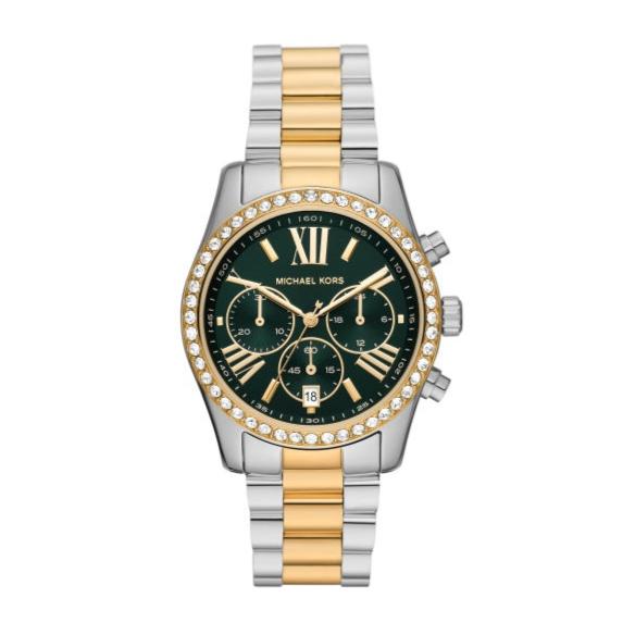 Michael Kors Lexington Chronograph Green Dial Two Tone Steel Strap Watch For Women - MK7303