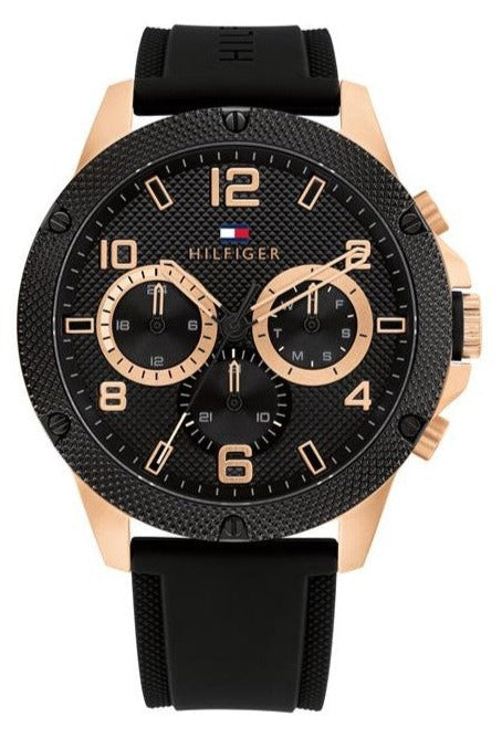 Tommy Hilfiger Blaze Multifunction Black Dial Black Rubber Strap Watch For Men - 1792028