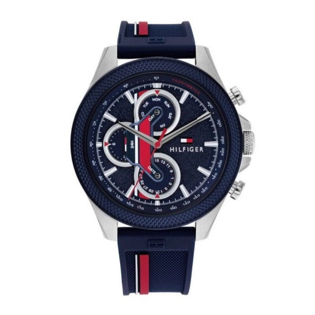 Tommy Hilfiger Clark Chronograph Blue Dial Black Leather Strap Watch For Men - 1792083