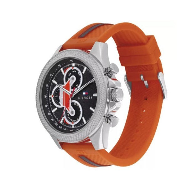 Tommy Hilfiger Clark Chronograph Grey Dial Orange Rubber Strap Watch For Men - 1792084