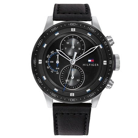 Tommy Hilfiger Trent Chronograph Quartz Black Dial Black Leather Strap Watch For Men - 1791810