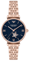 Emporio Armani Meccanico Crystals Black Dial Rose Gold Steel Strap Watch For Women - AR60043