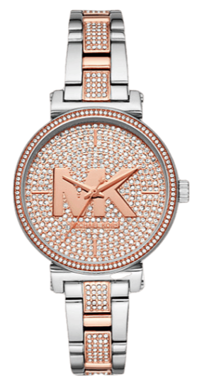 Michael Kors Sofie Crystals Glitz Rose Gold Dial Two Tone Steel Strap Watch For Women - MK4446