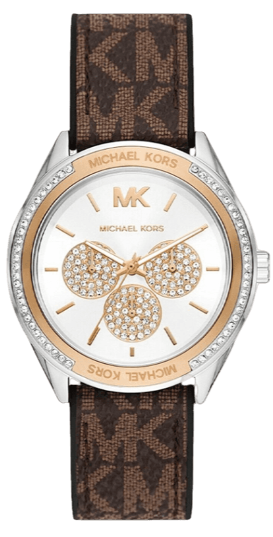 Michael Kors Jessa Multifunction Silver Dial Brown Leather Strap Watch For Women - MK7205