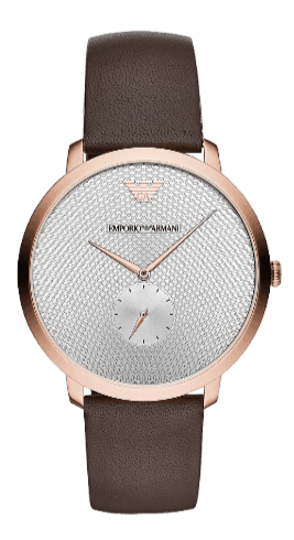 Emporio Armani Modern Slim Analog Silver Dial Brown Leather Strap Watch For Men - AR11163