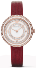 Emporio Armani Two-Hand Analog White Dial Red Leather Strap Watch For Women - AR11532