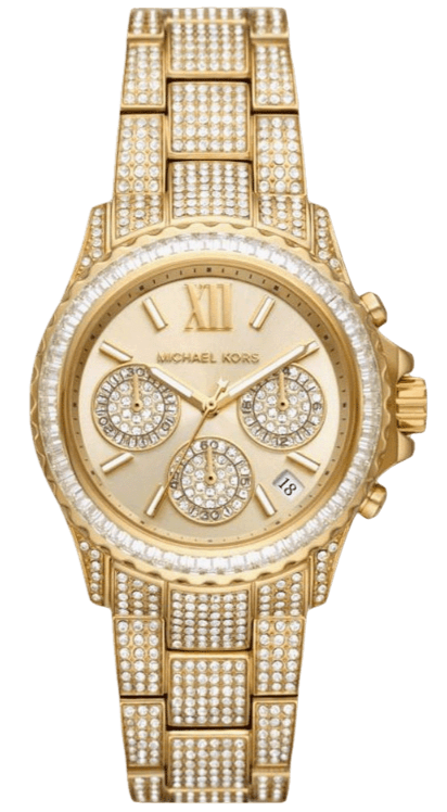 Michael Kors Everest Chronograph Crystals Gold Dial Gold Steel Strap Watch For Women - MK7254