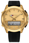 Tommy Hilfiger Jeans Digital Analog Gold Dial Black Rubber Strap Watch For Women  - 1791762