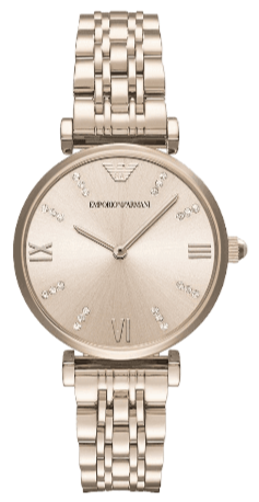 Emporio Armani T-Bar Gianni Rose Gold Dial Rose Gold Steel Strap Watch For Women - AR11059