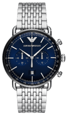 Emporio Armani Aviator Chronograph Blue Dial Silver Steel Strap Watch For Men - AR11238