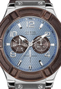 Guess Rigor Analogue Quartz Blue Dial Brown Leather Strap Watch For Men - W0040G10