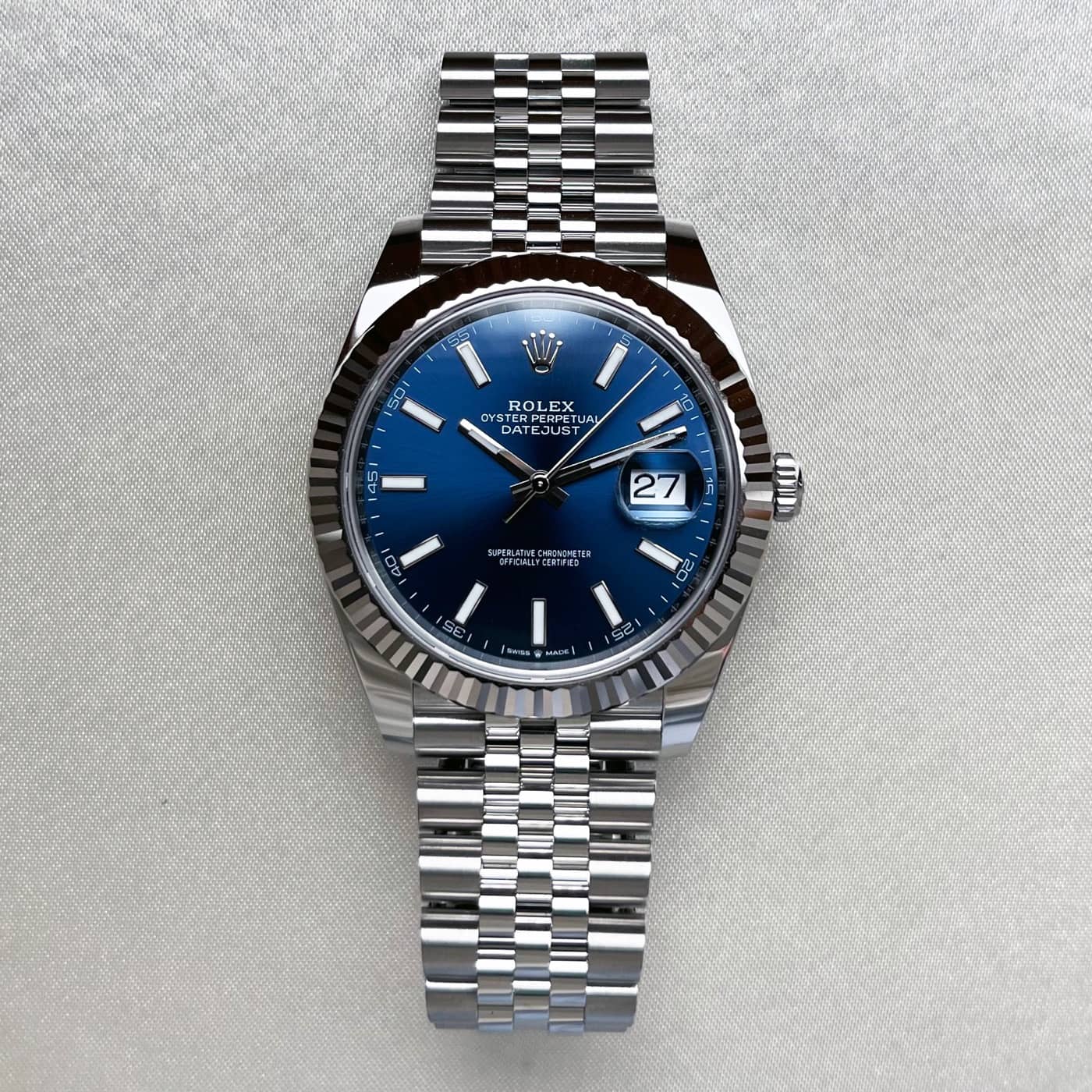 Rolex Datejust 41 Oyster Blue Dial Oystersteel & White Gold Strap Watch for Men - M126334-0002