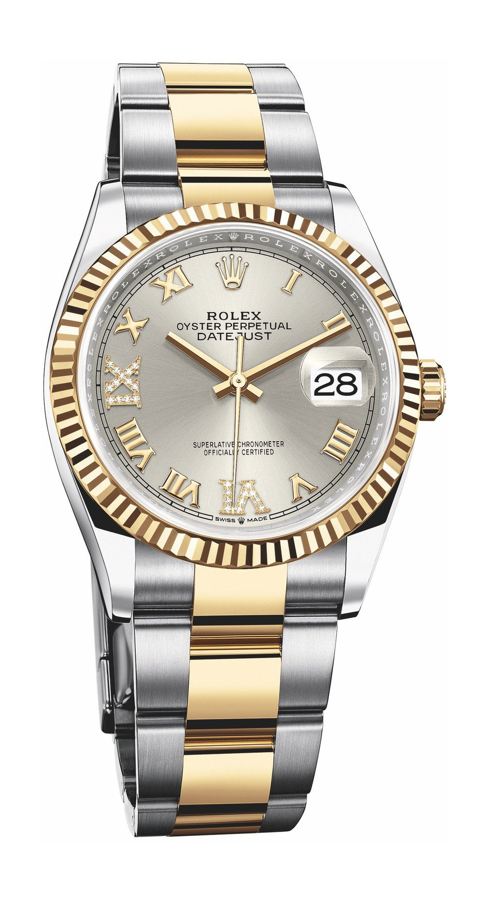 Rolex Datejust 36 Silver Dial Two Tone Steel Yellow Gold Strap Watch for Women - M126233-0032