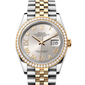 Rolex Datejust 36 Oyster Diamonds Silver Dial Two Tone Oystersteel Yellow Gold Strap Watch for Men - M126283RBR-0017