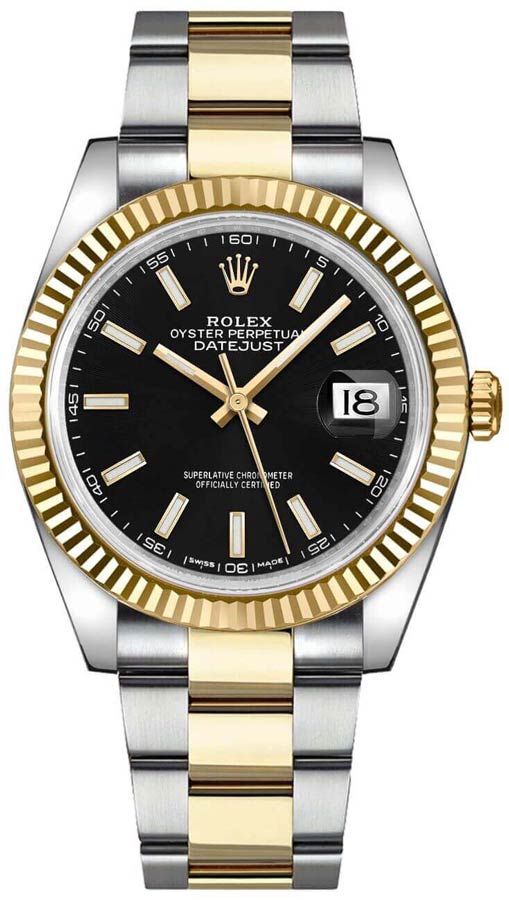 Rolex Datejust 41 Black Dial Two Tone Oystersteel White Gold Strap Watch for Men - M126333-0013