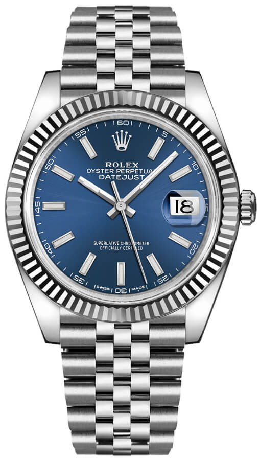 Rolex Datejust 41 Oyster Blue Dial Oystersteel & White Gold Strap Watch for Men - M126334-0002