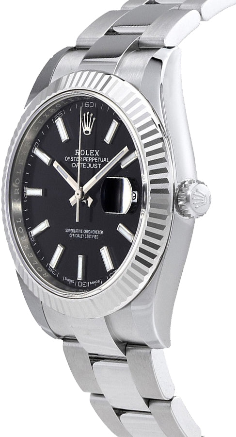 Rolex Datejust 41 Oyster Black Dial Silver Steel Strap Watch for Men - M126334-0017