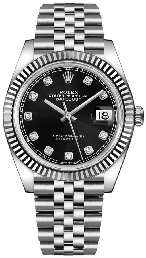 Rolex Datejust 41 Oyster Diamonds Black Dial Oystersteel & White Gold Strap Watch for Men - M126334-0012