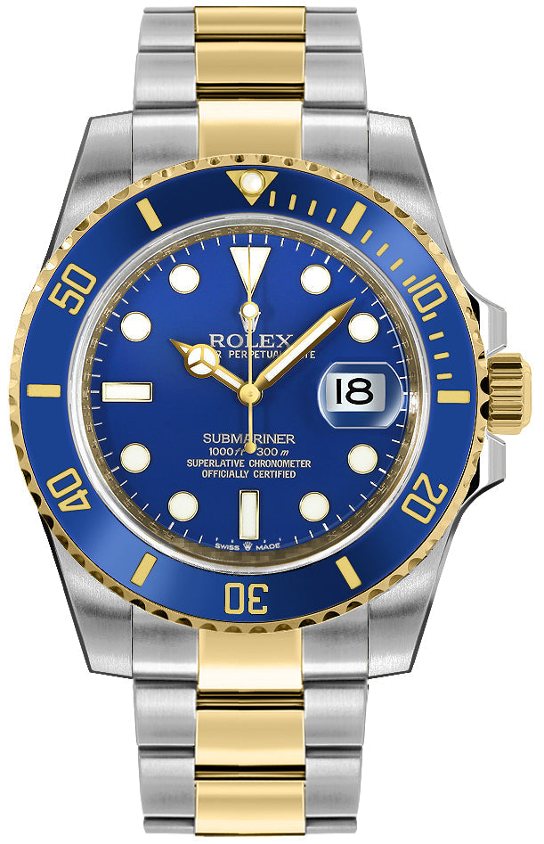 Rolex Submariner Date Oyster 41mm Blue Dial Two Tone Oyster Steel Yellow Gold Strap Watch for Men - M126613LB-0002