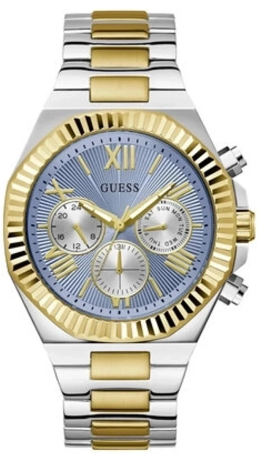 Guess Equity Analog Blue Dial Two Tone Steel Strap Watch For Men - GW0703G3