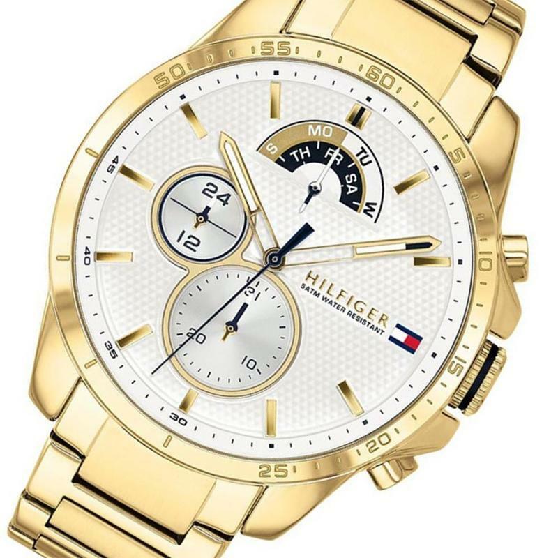 Tommy Hilfiger Iconic Quartz White Dial Gold Steel Strap Watch for Men - 1791538