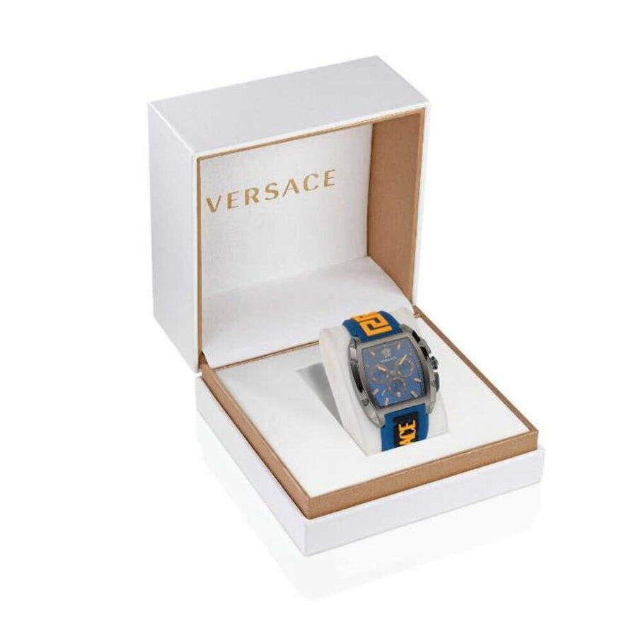 Versace Iconic Dominus Chronograph Blue Dial Blue Rubber Strap Watch For Men - VE6H00323