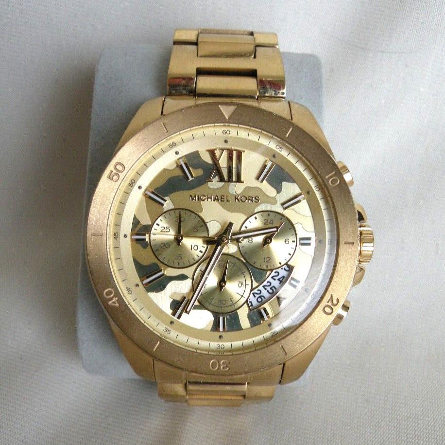 Michael Kors Brecken Chronograph Gold Dial Gold Steel Strap Watch For Men - MK8934