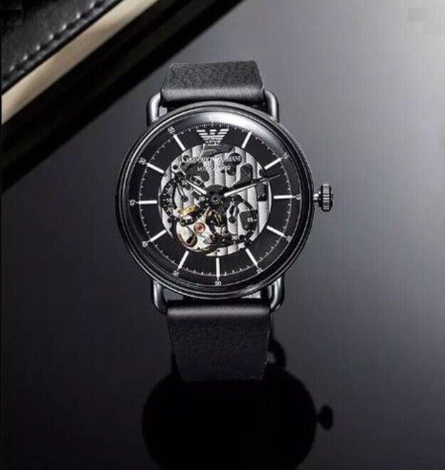 Emporio Armani Aviator Chronograph Black Dial Black Leather Strap Watch For Men - AR60028