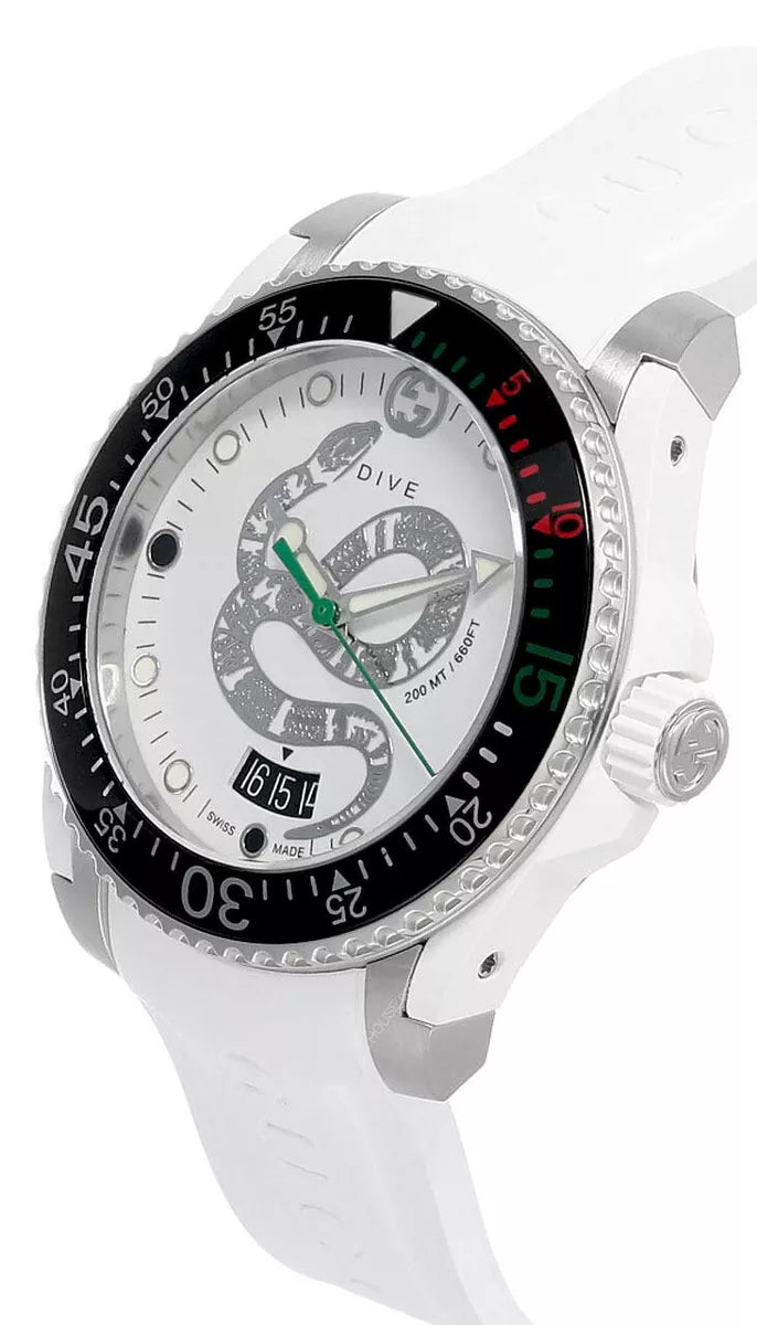 Gucci Dive Quartz White Dial White Rubber Strap Watch For Men - YA136330