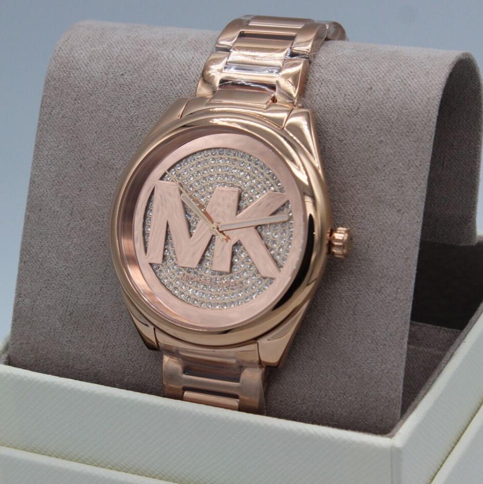 Michael Kors Janelle Quartz Crystals Rose Gold Dial Rose Gold Steel Strap Watch For Women - MK7312