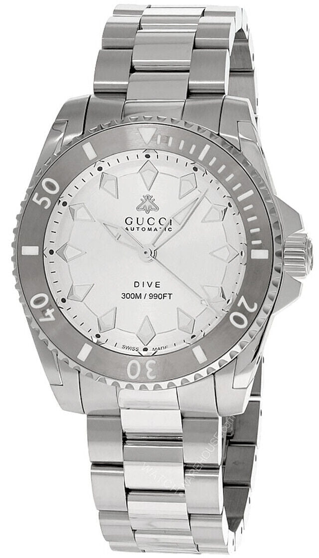 Gucci Dive Automatic Silver Dial Silver Steel Strap Watch for Men - YA136354