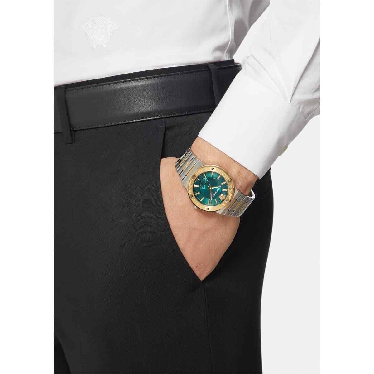 Versace Hellenyium Quartz Green Dial Silver Steel Strap Watch For Men - VEVK00420