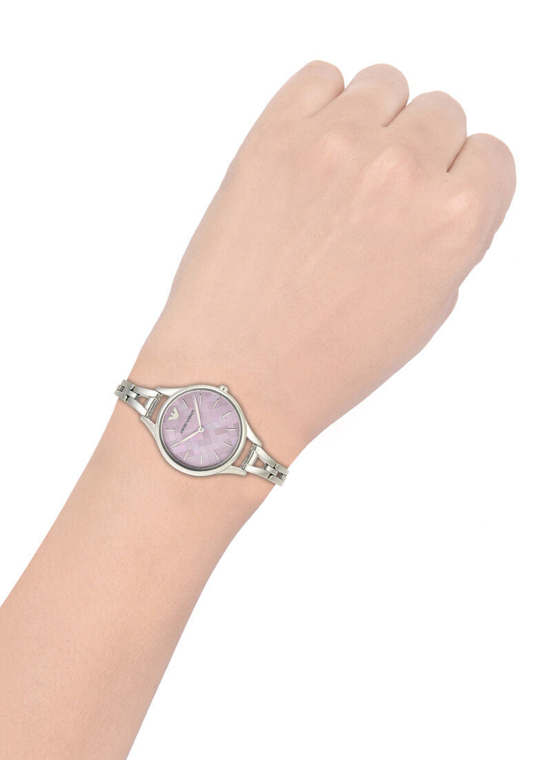 Emporio Armani Aurora Mother Of Pearl Purple Dial Silver Steel Strap Watch For Women - AR11122