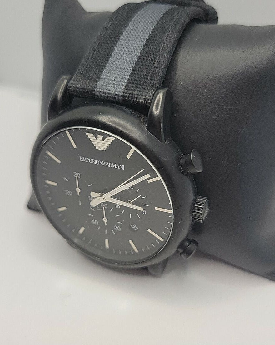 Emporio Armani Luigi Chronograph Quartz Black Dial Two Tone Nylon Strap Watch For Men - AR1948